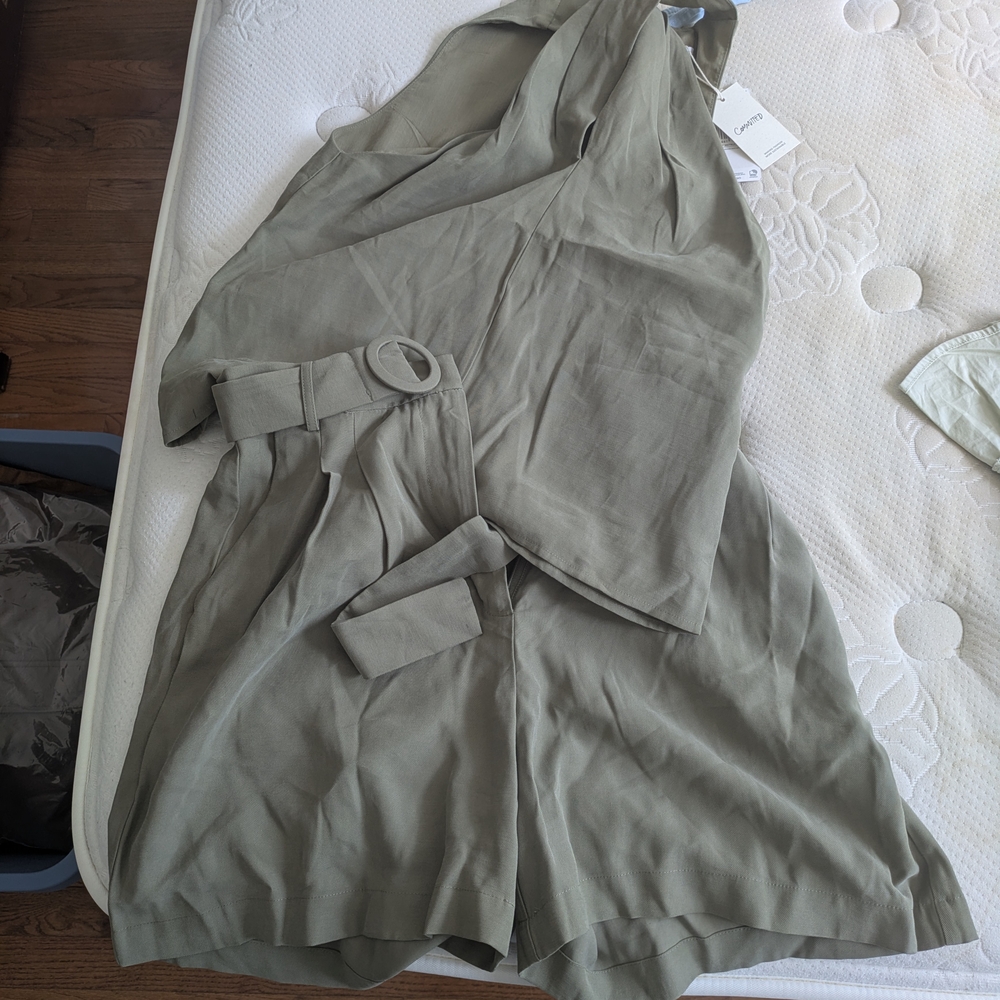 Women's Sage Green Belted Romper